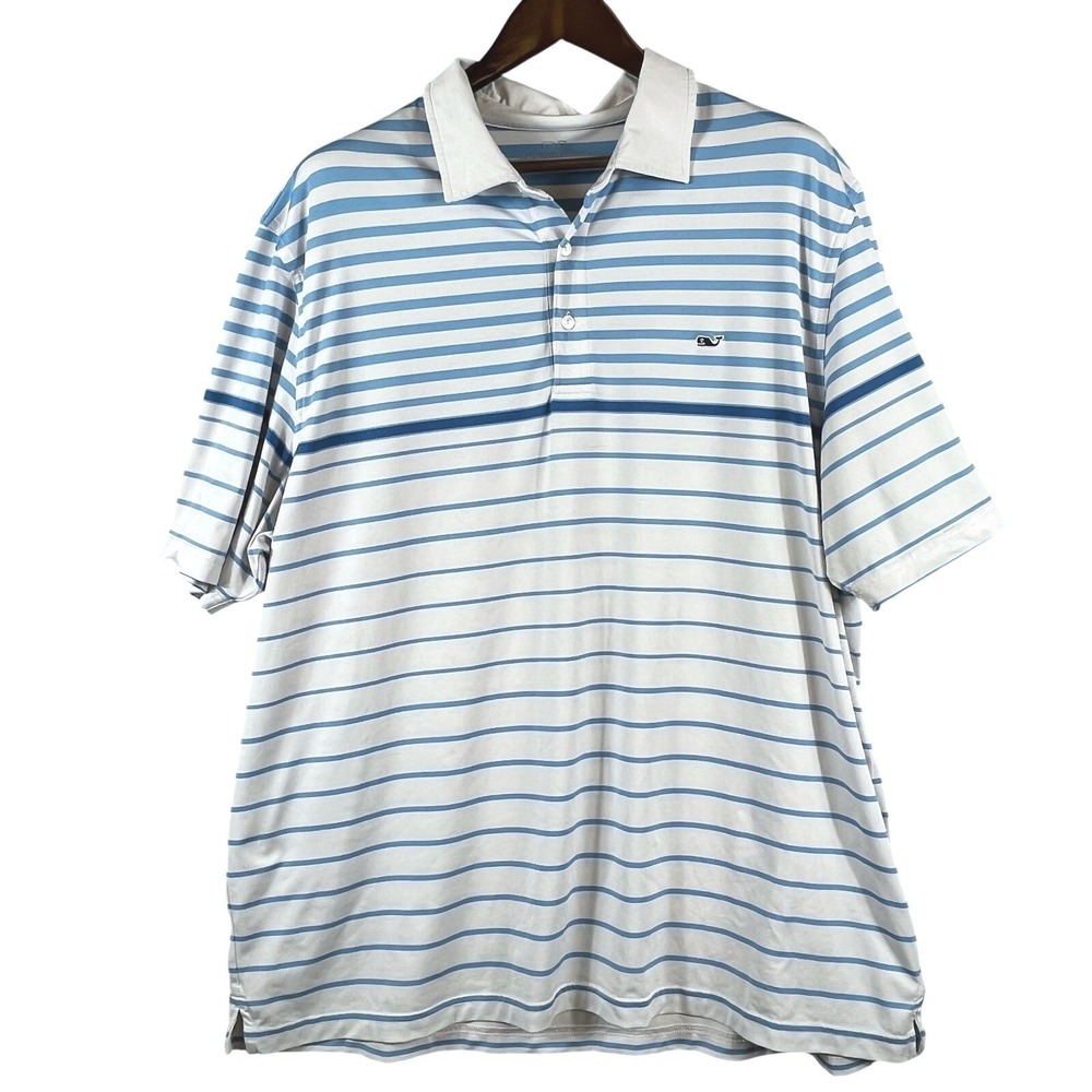 Vineyard Vines Mens XXL Performance Polo Shirt Blue White Stripe Golf Preppy
